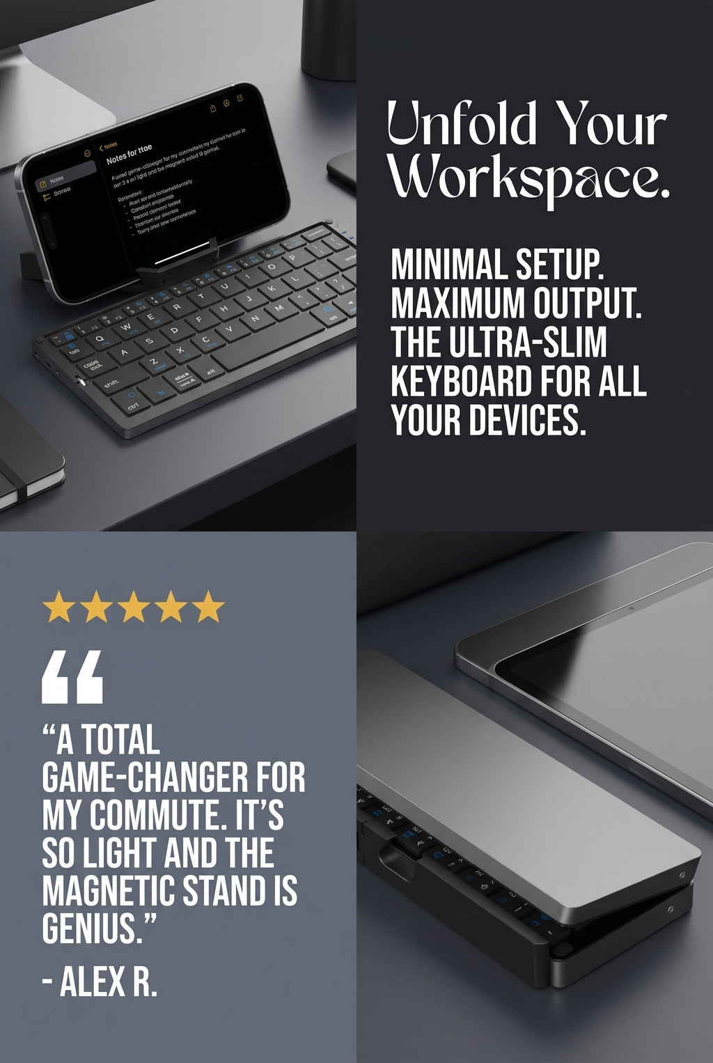 Foldable Bluetooth Keyboard with Magnetic Stand — Type Anywhere, Fits in Your Pocket
