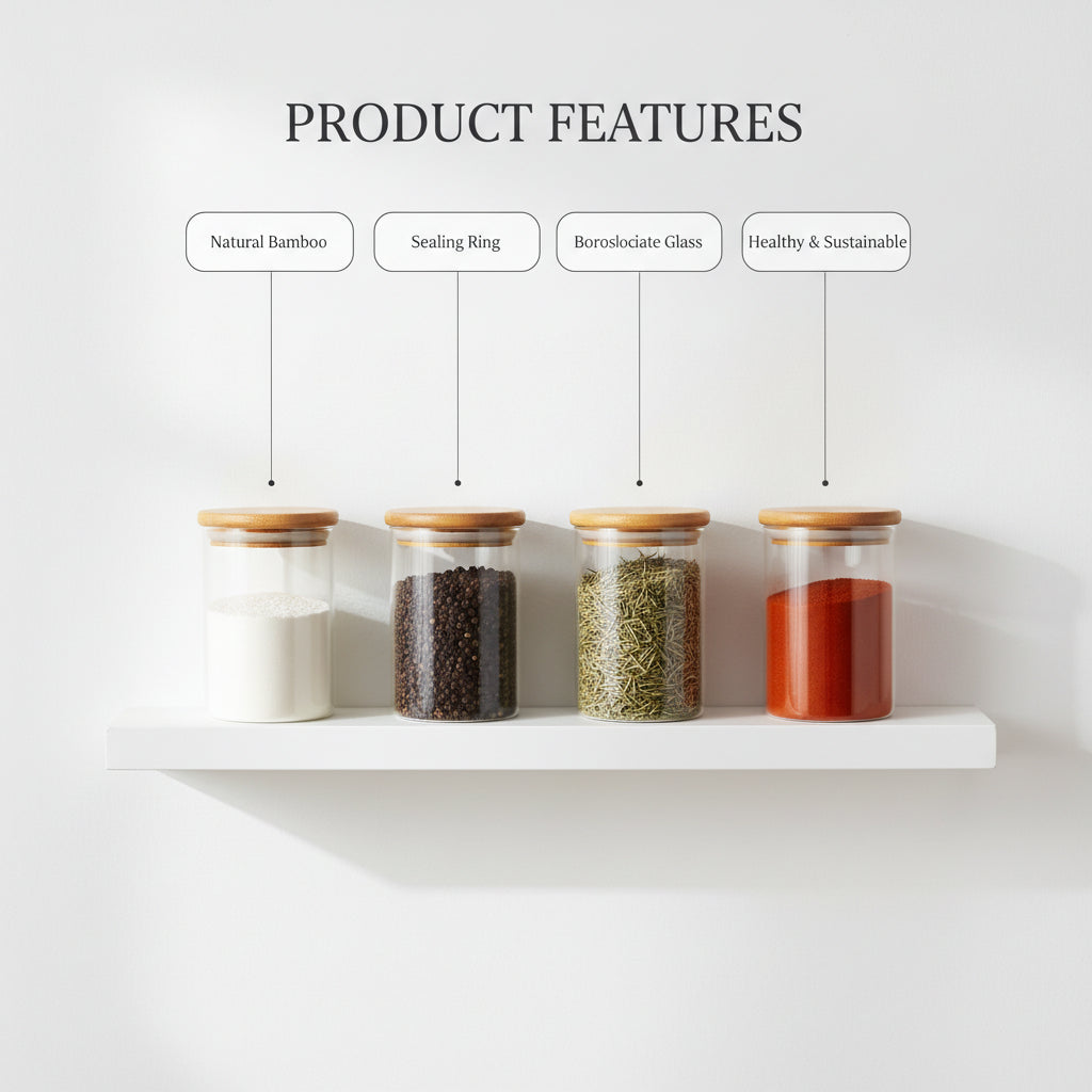 14-Piece Glass Spice Jar Set with Bamboo Lids — Pantry Glow-Up