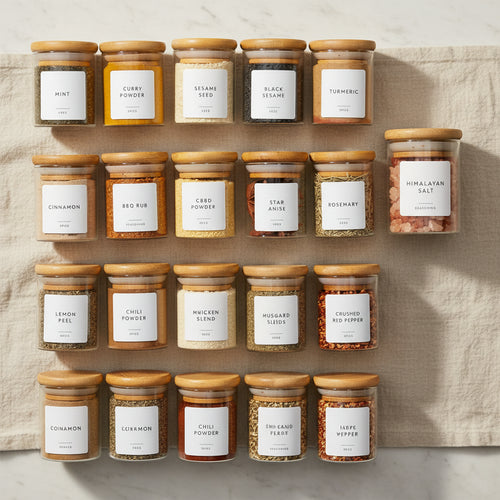 14-Piece Glass Spice Jar Set with Bamboo Lids — Pantry Glow-Up