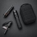 Vehicle Emergency Kit: car escape tool, tactical flashlight, first aid pouch, and ferro rod fire starter