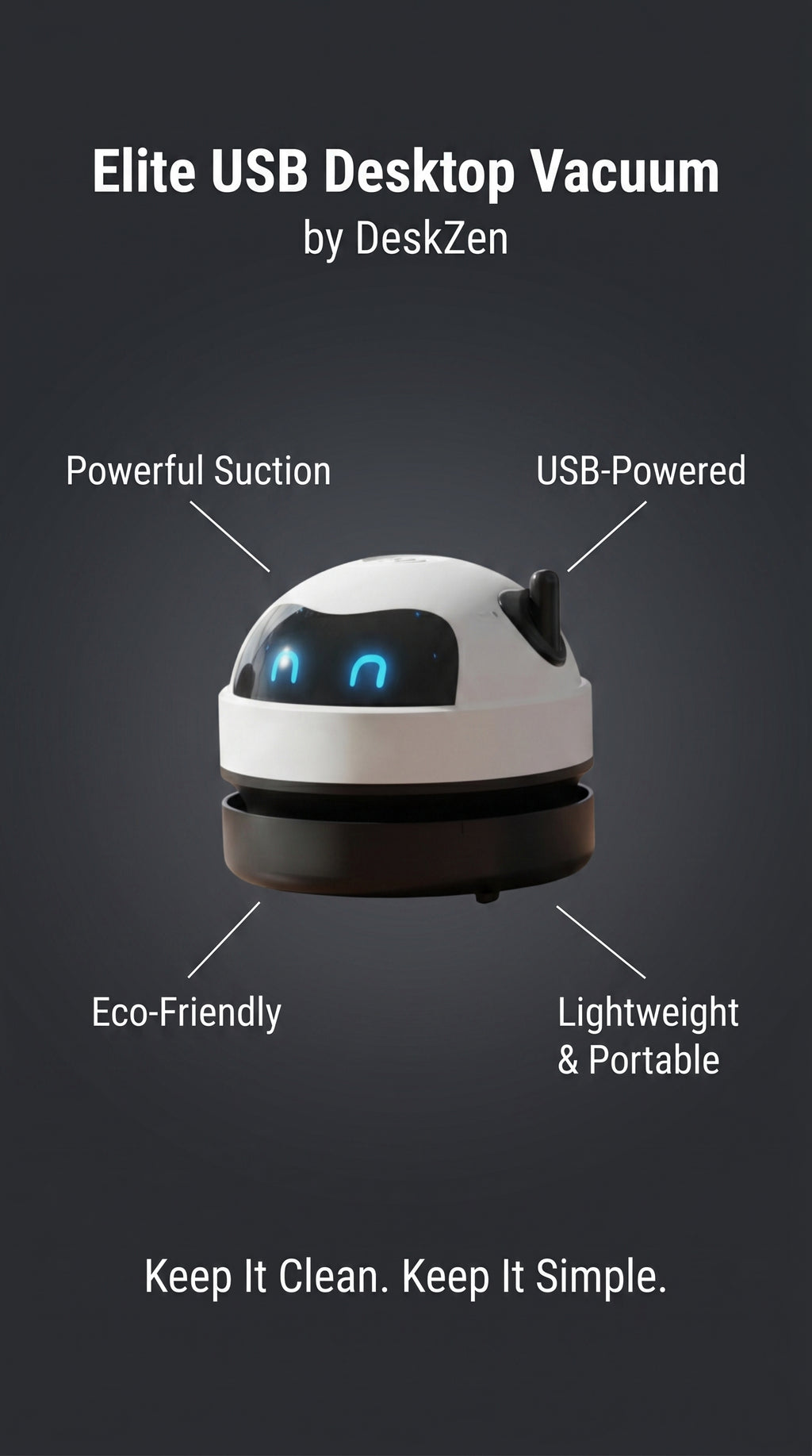 Elite USB Desktop Vacuum — Crumb-Free Keyboard in 30 Seconds