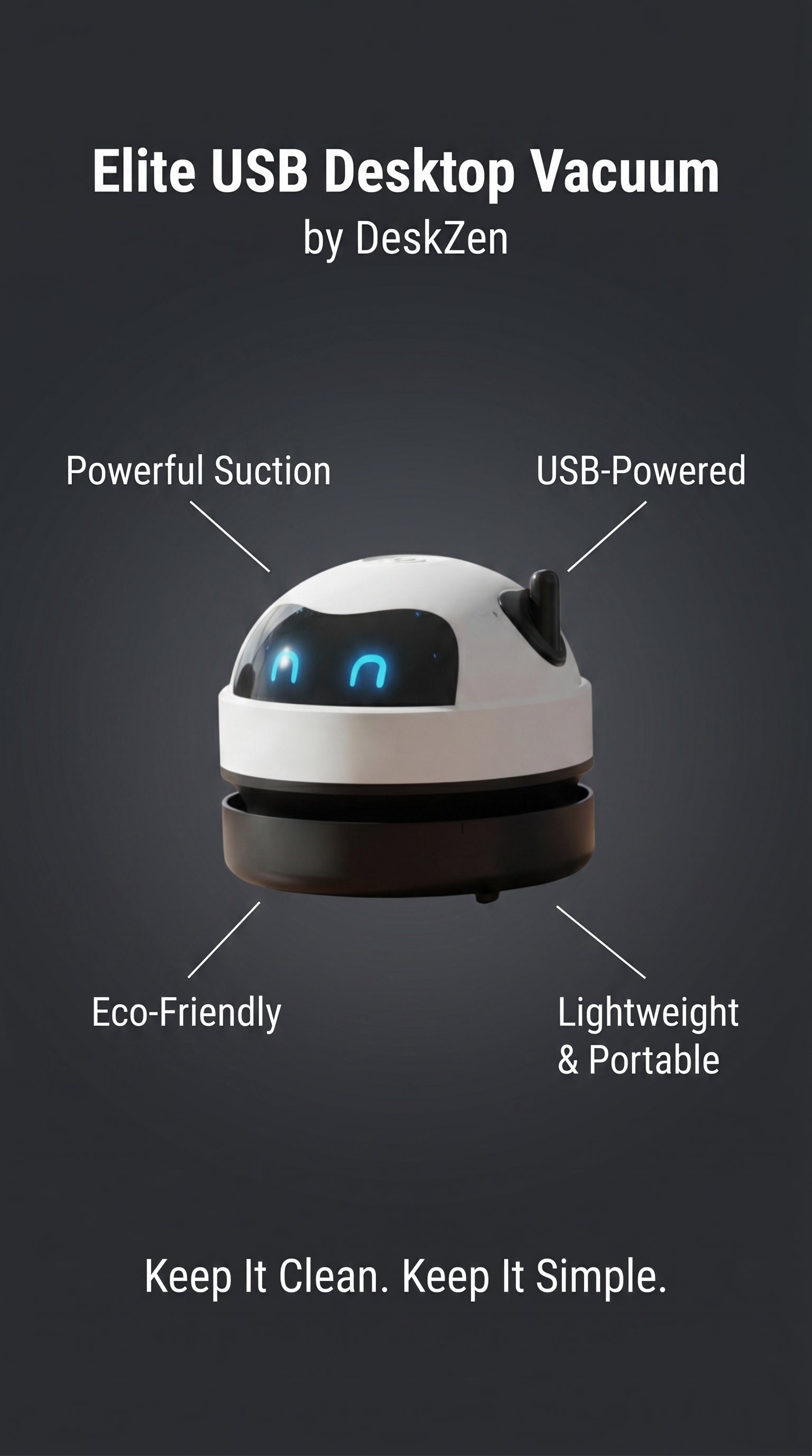 Elite USB Desktop Vacuum — Crumb-Free Keyboard in 30 Seconds