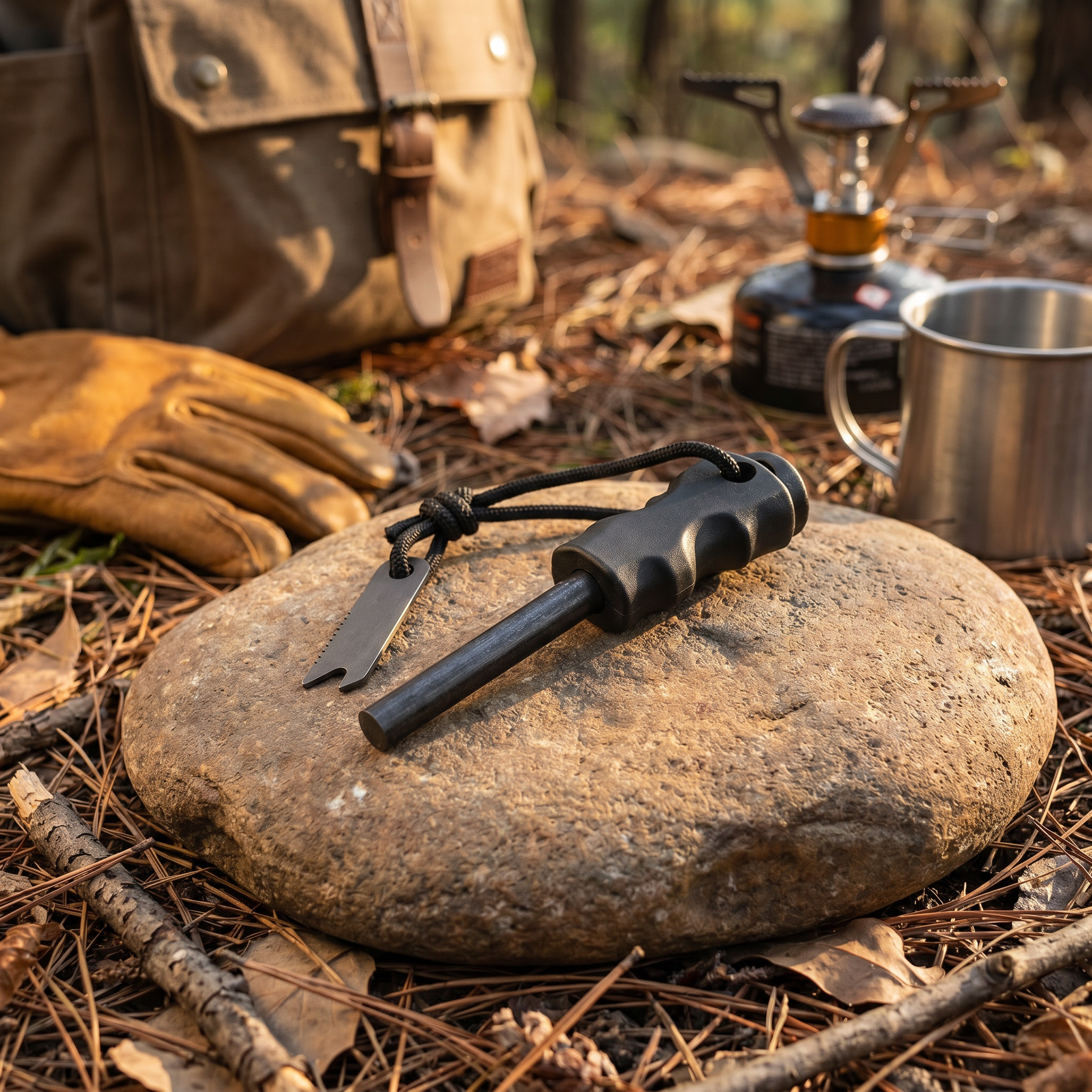 Ferro rod fire starter in use outdoors