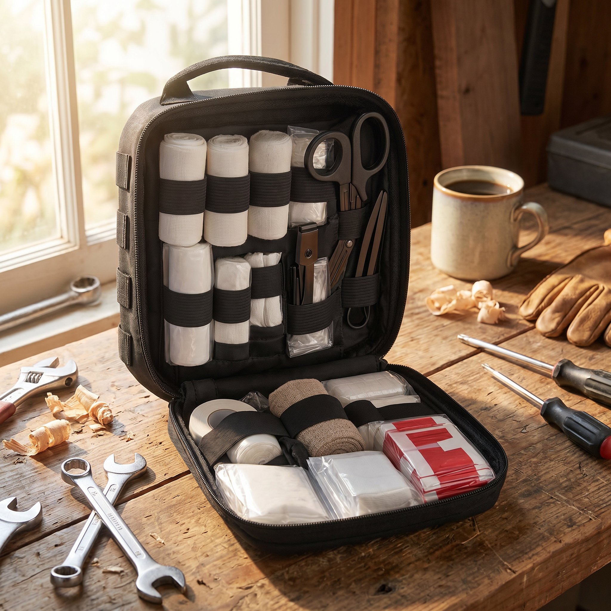 First aid kit in use
