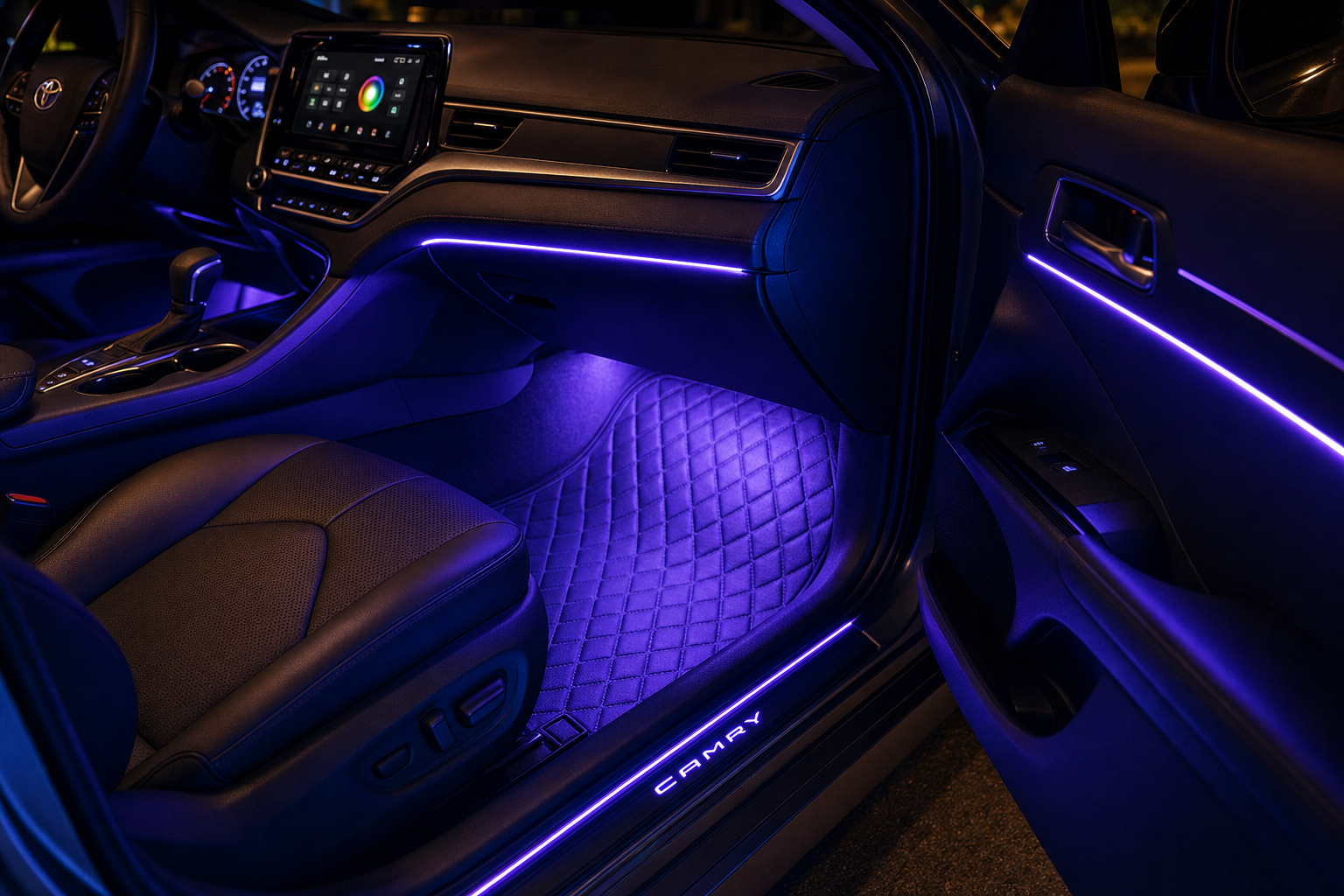 Car interior with GlowDrive LED ambient lighting