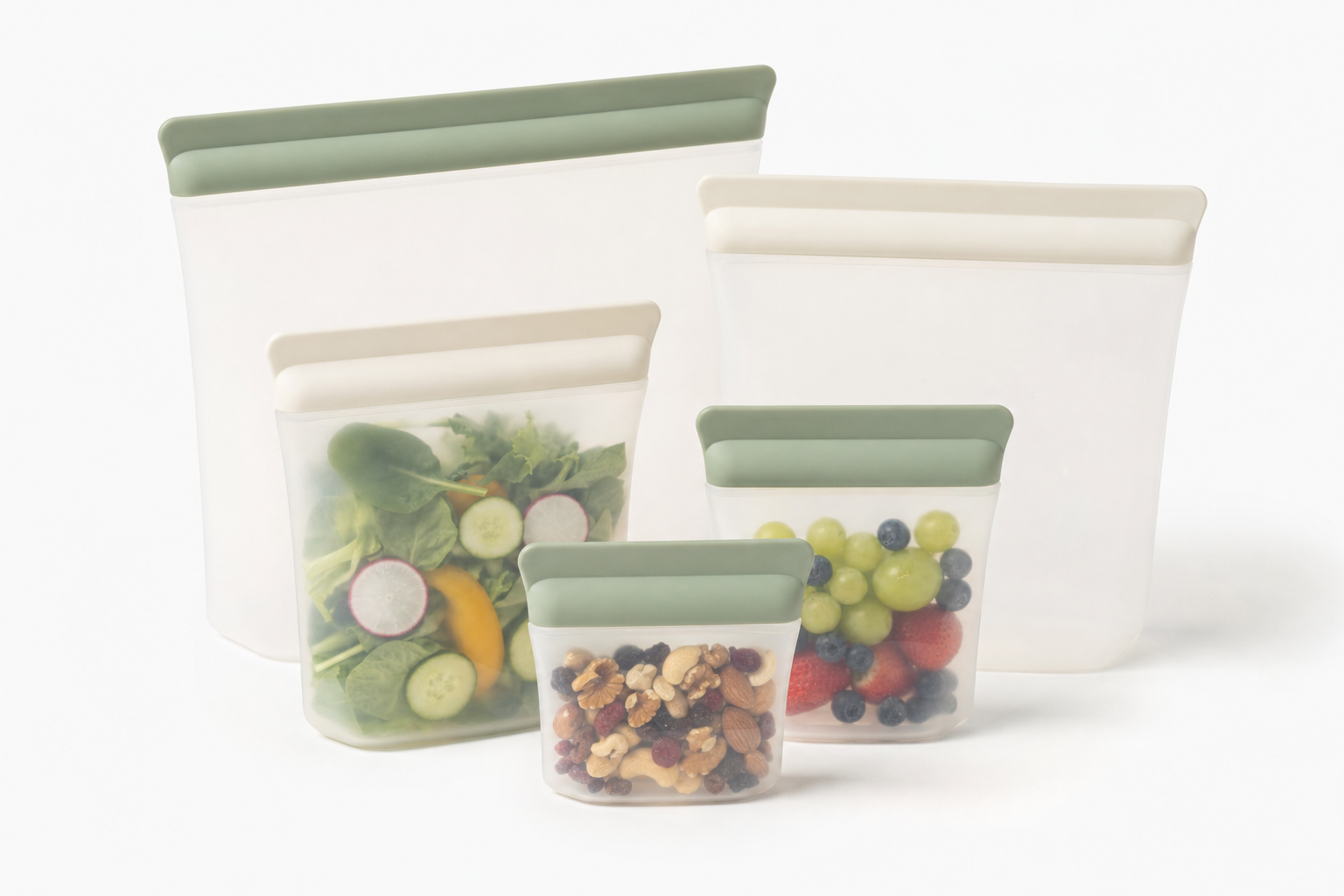 FreshSeal Reusable Silicone Food Storage Bags 6-pack — leak-proof